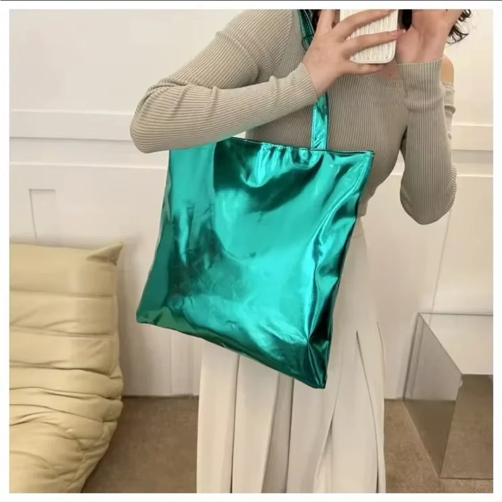 Metallic/ Shiny Shoulder Bag/ Shopping Tote  | Green/Rose Red/ Gold | NEW!💚💓💛